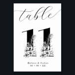 Elegante Bloemen Zwart & Wit Tafel 11 Kaart<br><div class="desc">Elegant Zwart & Wit Bloemen Tafelnummer - Tabel 11</div>