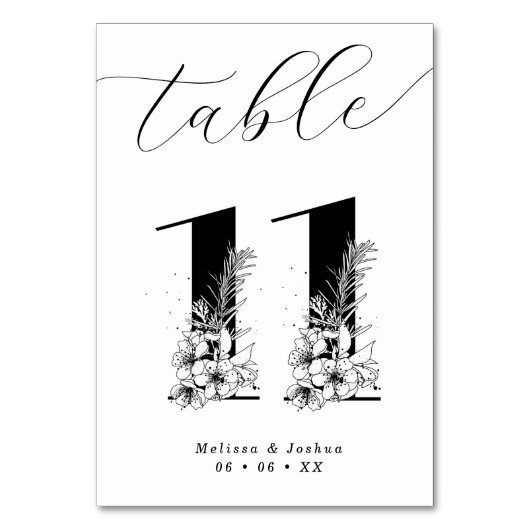 Elegante Bloemen Zwart & Wit Tafel 11 Kaart (Voorkant)