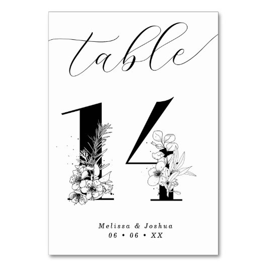 Elegante Bloemen Zwart & Wit Tafel 14 Kaart (Voorkant)