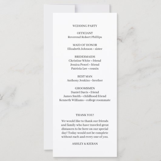 Elegante Bloemen Zwart-Wit Trouwprogramma (Achterkant)