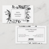 Elegante bloemen zwart wit waterverf chic modern visitekaartje (Voorkant / Achterkant)