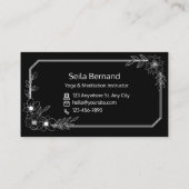 Elegante Bloemen Zwart-Wit Yoga Studio Visitekaartje (Achterkant)