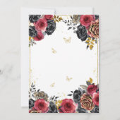 Elegante Bloemen Zwarte en Rode Quinceanera Kaart (Achterkant)