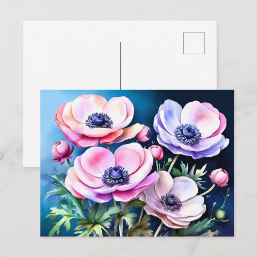 Elegante bloemenanemoon briefkaart (Voorkant / Achterkant)