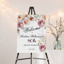 *Elegante bloemenaquarel 80ste verjaardag welkom