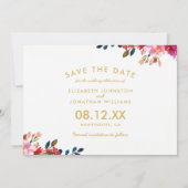 Elegante bloemenaquarel in witgoud Save the Date (Achterkant)