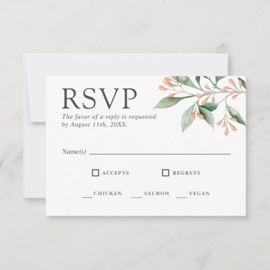 Elegante bloemenaquarel RSVP met hoofdgerechten (Voorkant)