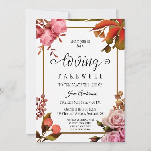 Elegante bloemenbegrafenisdienst Uitnodiging (Voorkant)