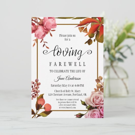 Elegante bloemenbegrafenisdienst Uitnodiging (Staand voorkant)