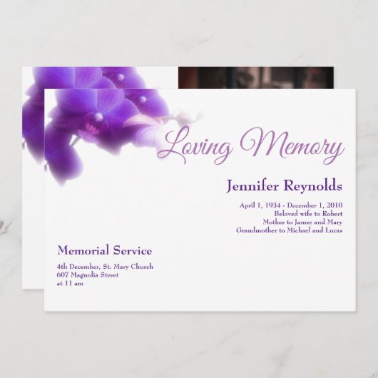 Elegante bloemenbegrafenisfoto aankondiging (Voorkant / Achterkant)