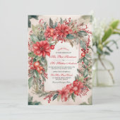 Elegante bloemenbessen Kerstgeïnspireerde bruiloft Kaart (Staand voorkant)