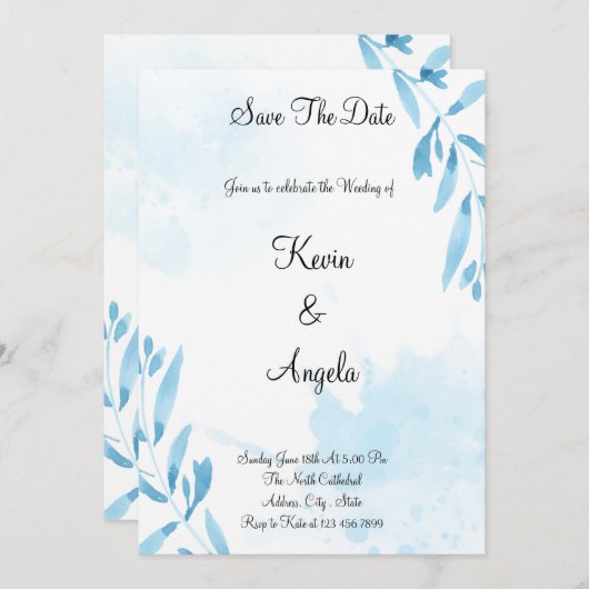 Elegante bloemenbewaar de datum wieden uitnodiging (Voorkant / Achterkant)