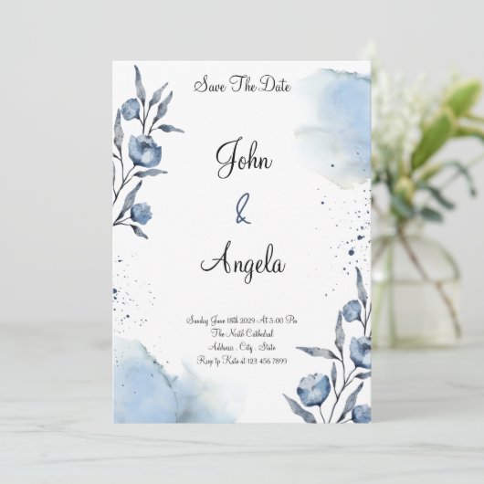 Elegante bloemenbewaar de datum wieden uitnodiging (Staand voorkant)