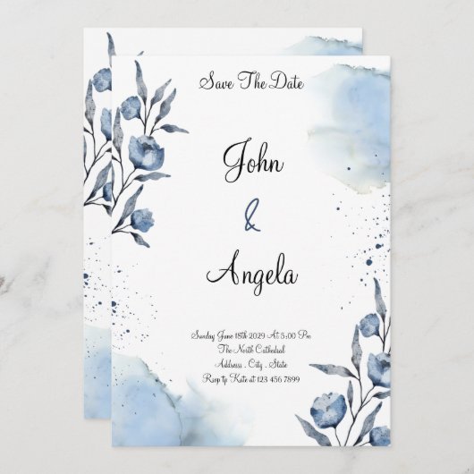 Elegante bloemenbewaar de datum wieden uitnodiging (Voorkant / Achterkant)