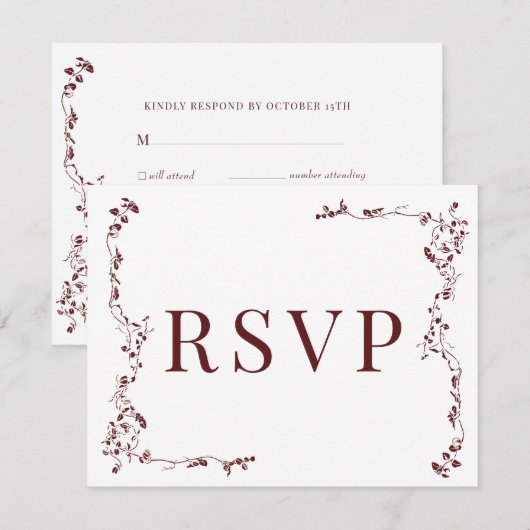Elegante Bloemenblad Classic Wedding RSVP Kaartje (Voorkant / Achterkant)