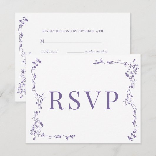 Elegante Bloemenblad Classic Wedding RSVP Kaartje (Voorkant / Achterkant)