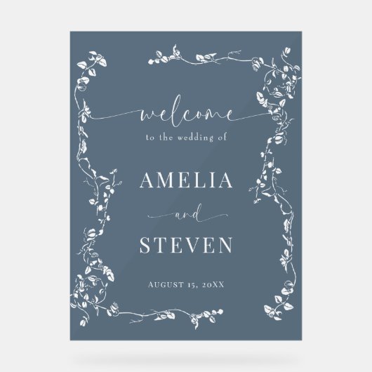 Elegante Bloemenblad Klassieke bruiloft Acryl Bord (Voorkant)