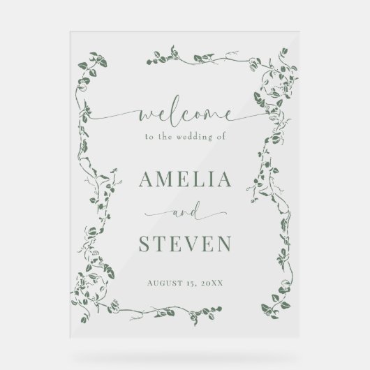 Elegante Bloemenblad Klassieke bruiloft Acryl Bord (Voorkant)