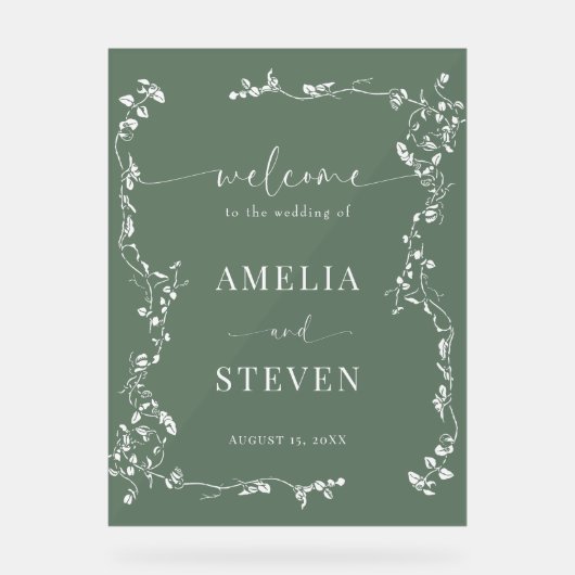 Elegante Bloemenblad Klassieke bruiloft Acryl Bord (Voorkant)