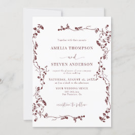 Elegante Bloemenblad Klassieke bruiloft Kaart