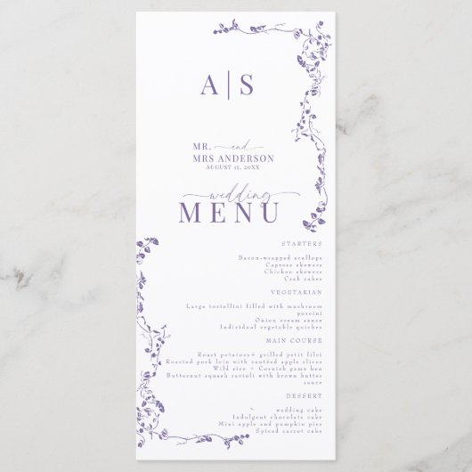 Elegante Bloemenblad Klassieke bruiloft Menu (Voorkant)