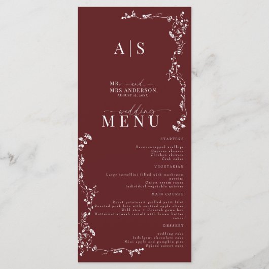 Elegante Bloemenblad Klassieke bruiloft Menu (Voorkant)