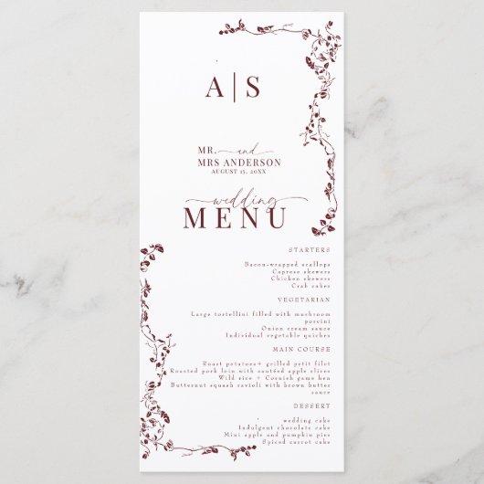 Elegante Bloemenblad Klassieke bruiloft Menu (Voorkant)