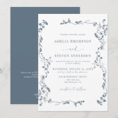 Elegante Bloemenblad Klassieke bruiloft uitnodigin Kaart (Voorkant / Achterkant)