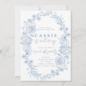 Elegante bloemenblauwe Bleke pensioneringsuitnodig Kaart (Voorkant)