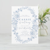 Elegante bloemenblauwe Bleke pensioneringsuitnodig Kaart (Staand voorkant)