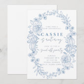 Elegante bloemenblauwe Bleke pensioneringsuitnodig Kaart (Voorkant / Achterkant)