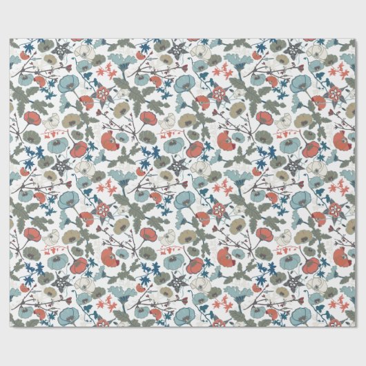 Elegante bloemenblauwe Sinaasappels bloemen Cadeaupapier (Vlak)