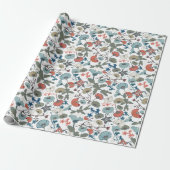 Elegante bloemenblauwe Sinaasappels bloemen Cadeaupapier (Uitgerold)