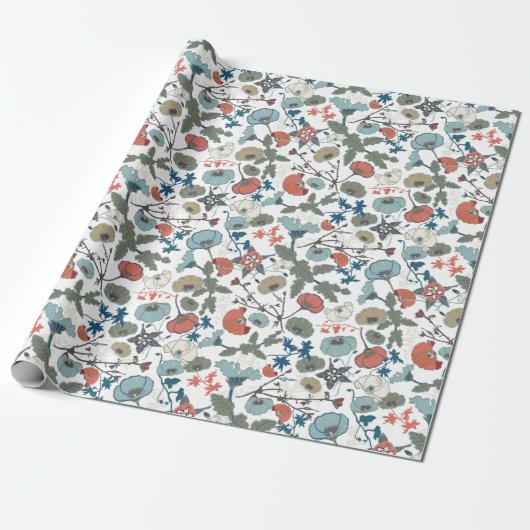 Elegante bloemenblauwe Sinaasappels bloemen Cadeaupapier (Uitgerold)