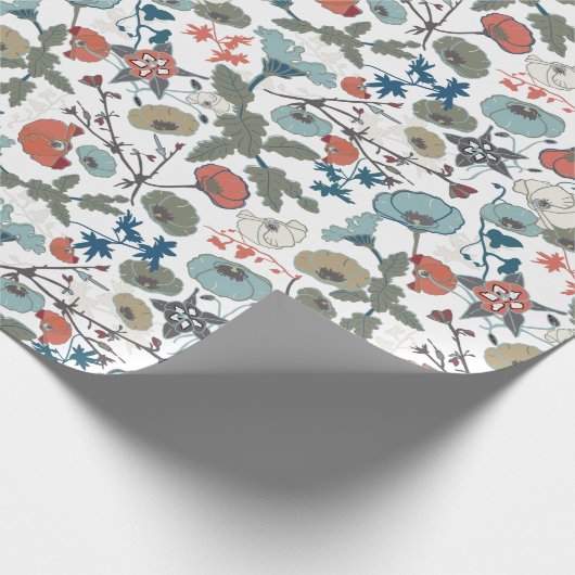 Elegante bloemenblauwe Sinaasappels bloemen Cadeaupapier (Hoek)