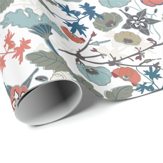 Elegante bloemenblauwe Sinaasappels bloemen Cadeaupapier (Rol Hoek)