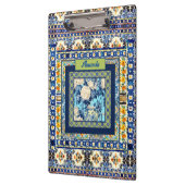 Elegante bloemenblauwe tegel chinoiserie monogram klembord (Links)