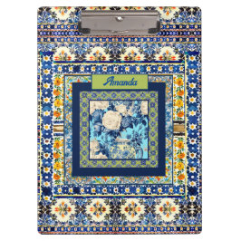 Elegante bloemenblauwe tegel chinoiserie monogram klembord