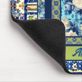 Elegante bloemenblauwe tegel chinoiserie monogram  muismat (Hoek)