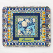 Elegante bloemenblauwe tegel chinoiserie monogram  muismat (Voorkant)