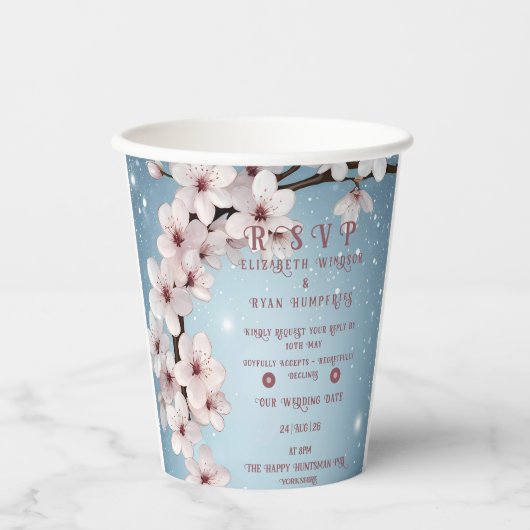 Elegante Bloemenbloesem Huwelijksuitnodiging Desig Papieren Bekers (Voorkant)
