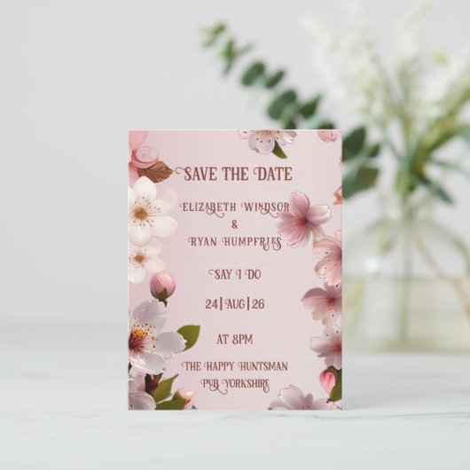 Elegante Bloemenbloesem Huwelijksuitnodigingen Briefkaart (Staand voorkant)