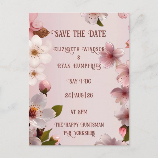 Elegante Bloemenbloesem Huwelijksuitnodigingen Briefkaart (Voorkant)