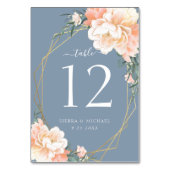 Elegante bloemenblush perzik stoffige blauwe goude kaart (Achterkant)