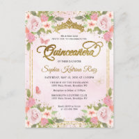 Elegante bloemenblush roze goud tiara quinceañera