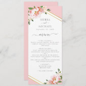 Elegante bloemenblush roze gouden bruiloft recepti menu (Voorkant / Achterkant)