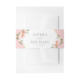 Elegante bloemenblush roze gouden bruiloft uitnodigingen wikkel