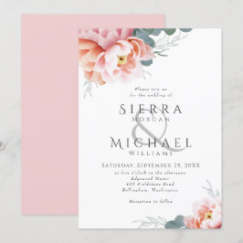 Elegante bloemenblush roze pioen groen bruiloft kaart