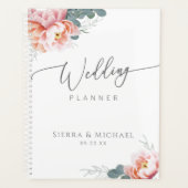 Elegante bloemenblush roze pioen groen bruiloft planner (Voorkant)