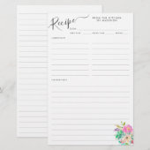 Elegante bloemenblush roze sappige recept Kaart (Voorkant / Achterkant)